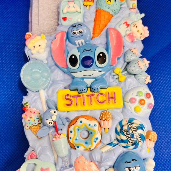 Handmade Stitch Blue Decoden custom Phone Case with Pastel Charms handmade - Picture 11 of 11